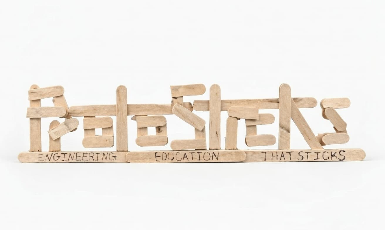 Protosticks spelled out with popsicle sticks on a white background